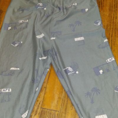 Womens Lularoe TC Leggings Decorated With Cafe And Motel Vacation Style